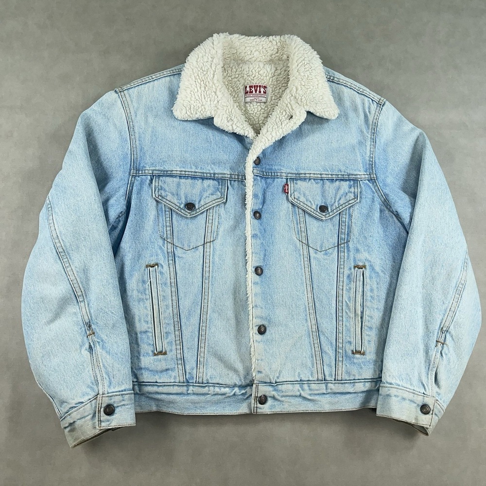 Vintage Levis Denim Jean Jacket Faded Trucker USA‎ Made 42R Sherpa 1987 80s